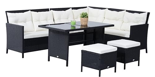 Image of Amazon Brand - Solimo Solara Outdoor 8 Seater Sofa Set | Balcony Sofa | Patio Furniture Sets | Conversation Sets | Wicker | Garden | Balcony | (Black-White.)