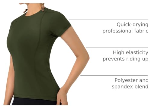 Image of Loovoo Women Workout Shirts, 1 /2 /3 Pack Short Sleeve Compression Tee | Tight Fit Gym Basic Tops, Athletic Quick Dry Crew Neck 4-Way Stretch, Flat Seams Ideal for Yoga, Gym, Running and Daily Wear
