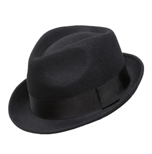 Decentron Cappello invernale da uomo in feltro di lana a tesa corta Fedora, Nero , 58