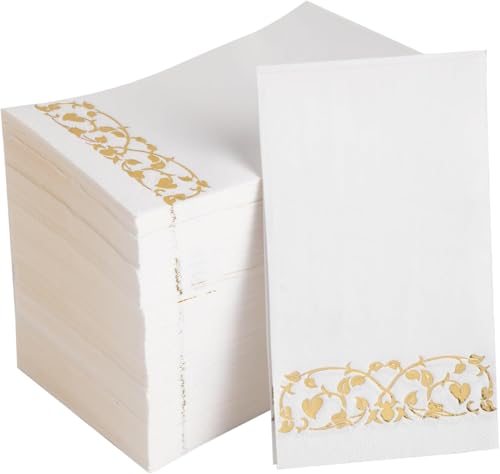 GUANGBO 500 Pcs Linen Feel Bathroom Napkins, Soft and Absorbent Disposable Guest Towels, Weddings or Events, Gold, 4.3