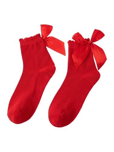 Floerns Women's Cute Ruffle Bow Socks Mid Calf Sock Soft Kawaii Crew Socks