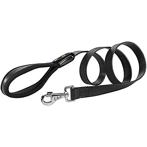 Ferplast Genuine Leather Dog Lead leather Leash with padded handle for dogs GIOTTO Length 120 cm Black, Large
