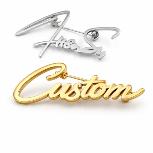 Image of Custom Name Lapel Pin Personalized Script Brooch for Women Men, Customizable Name Badge Elegant Cursive Letter Pin, Minimalist Jewelry Gift for Wedding Birthday Anniversary
