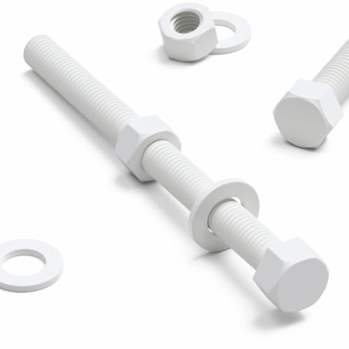 Image of 5X White PP Hex Head Plastic Bolts, Nuts & Washers, M12 x 150 mm (15 /32 x 5 29 /32 in)