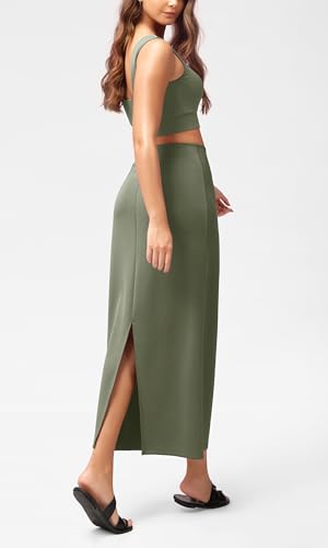 Image of ODODOS Modal Soft Maxi Skirt for Women, Back Slit High Waist Casual Long Pencil Skirts