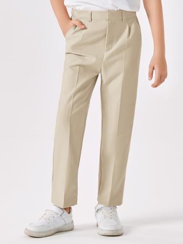 Batermoon Boys Elastic Waist Dress Pants Kids Slim Fit Straight Suit Pants Uniform Trousers with Pockets2