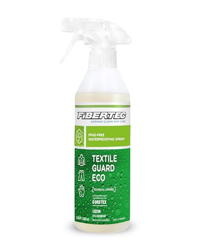 FIBERTEC Textile Guard Eco RT 16.9 fl oz (500 ml) – 100% PFAS-Free Waterproofing Spray, Eco-Friendly Water Repellent for Jackets & Outdoor Apparel, Biodegradable Weather Protection, Made in Germany.