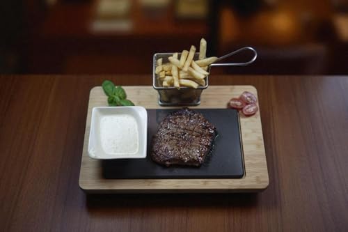 CUTTHRU - Tagliere da bistecca con piatto in pietra lavica calda, servire bistecca su un piatto di pietra calda, multiuso come piatto da portata per barbecue, ideale per ogni occasione a casa e