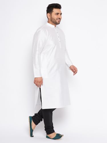 Image of Vastramay Plus Men's White Silk Blend Kurta Pyjama Set VPLUSMKWH001nPBL 44 | Independence Day