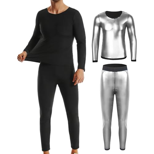 Sauna Suit for Men Weight Loss, Sweat Suits Men, Slimming Training Workout Body Shaper Sweat Long Sleeve Sauna Shirt Pants,2XL,Silver