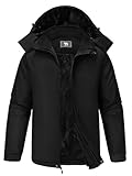 CAMEL CROWN Men's Winter Ski Jacket Mountain Snow Coats Waterproof Detachable Hood Windproof Fleece Rain Jackets Black S