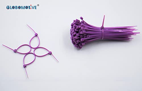 Image of GLOBOMOTIVE Teeth Grip Nylon Self Locking Cable Ties, Purple (100 x 2.5 mm, 200 pieces) - Heavy Duty Strong Zip Wire Fastener Organizer Tie for Indoor and Outdoor