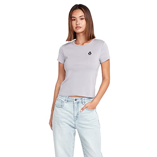 Image of Volcom Women's Have a Clue Short Sleeve Tee - Fitted T-Shirt with Striped Neck Taping