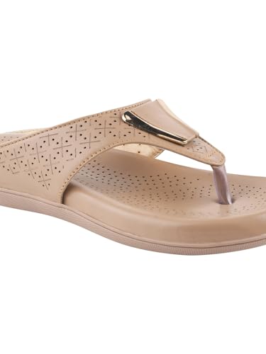 Image of Shoetopia Women's Flat Sandals - Comfortable Slip-On Toe Ring Design with Cut-Out Detailing Ladies Stylish Perforated Upper for Casual Footwear