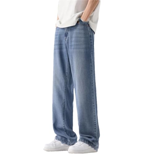 Men's Loose Jeans Multi-Pocket Blue Straight Pants Thin Mid-Waist Vintage Jeans