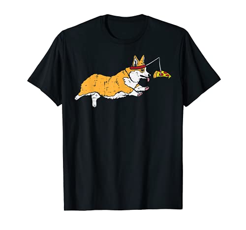 Running Welsh Corgi Pizza Funny Food Lover Dog Owner Gift Camiseta