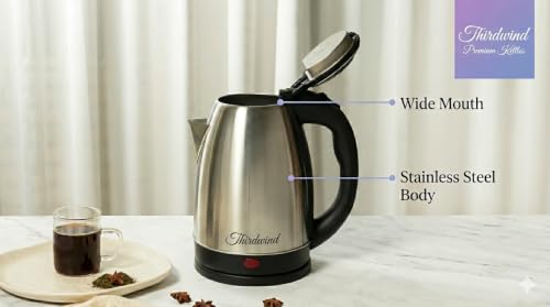 Image of Stainless Steel Electric Kettle for Home & Office | Fast Water Heating Kettle with Auto Shut-Off & Boil Dry Protection | Ergonomic Handle | Silver & Black