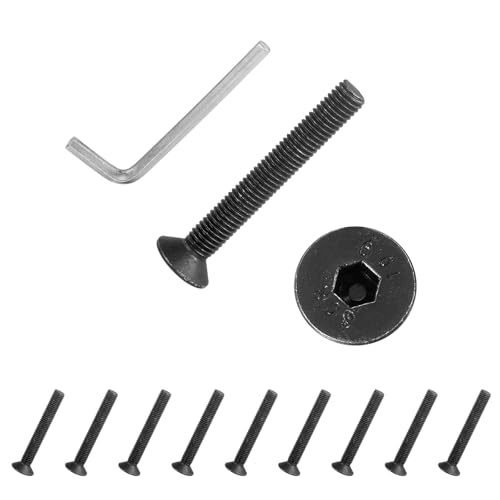 PATIKIL M8x60 mm Flat Head Socket Cap Screws, 10 Pcs Carbon Steel Flat Countersunk Bolts Hex Socket Drive Machine Screws Full Thread Grade 10.9 with Hex Spanner, Black