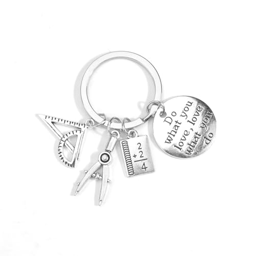 SHTALHST Teacher Keychain, Appreciation Math Teacher Keychain with Ruler, Compass & Book – Inspirational Gift for Educators