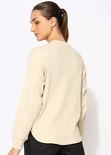 Image of Alan Jones Clothing Women's 100%Cotton Relaxed Fit Waffle Crew Neck Long Sleeve T-Shirt