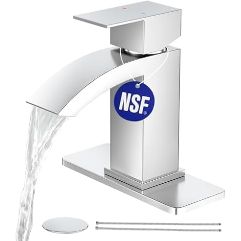 CREA Chrome Waterfall Bathroom Faucet Single Hole,Chrome Bathroom Sink Faucet 1 Hole Single Handle Bathroom Faucet with Pop Up Drain Stopper/ 3 Hole Plate Stainless Steel RV Vanity Faucet Cover