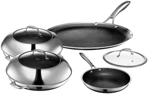 HexClad Hybrid Nonstick 7-Piece Cookware Set, 14" Pan with Lid,