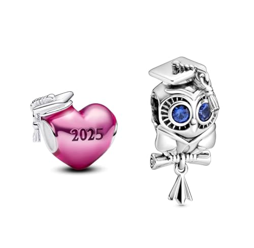 PHCLASY Owl and Cuore Graduation Cap Charms Compatibile con Bracciali e Collane Europei, Stagione di Laurea Per le Donne