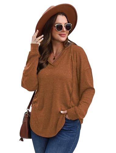 Image of Sampeel Hoodies for Women Trendy Fall Fashion 2025 V Neck Oversized Sweatshirt Plus Size Tops Clothes