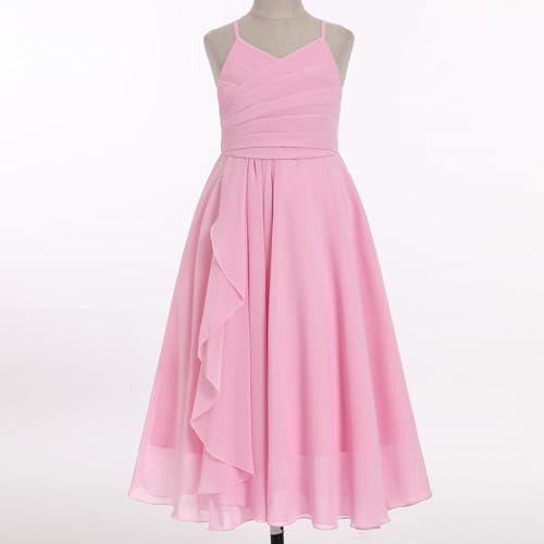 IDOPIP Girls Chiffon Maxi Dress Flower Girl Wedding Junior Bridesmaid Pageant Formal Birthday Party Ruched Ruffle A-line Gown2