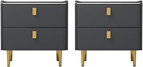 MGH Modern Small Nightstand Bedroom with 2 Drawers, Mid-Century Faux Marble PU Leather Nightstands Side Tables, Bedside End Mini Table Night Stand for Living Room/Bedroom/Office (Dark Gray) (NS002)
