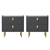 MGH Modern Small Nightstand Bedroom with 2 Drawers, Mid-Century Faux Marble PU Leather Nightstands S