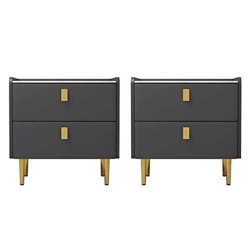 Mgh Modern Small Nightstand Bedroom With 2 Drawers, Mid-Century Faux Marble Pu Leather Nightstands Side Tables, Bedside End Mini Table Night Stand For Living Room/Bedroom/Office (Dark Gray) (Ns002) #TOP9
