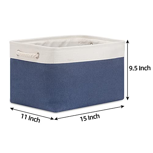 Bidtakay Storage Baskets Collapsible [3-Pack] Decorative Storage Bins With Cotton Rope Handles 15 X 11 X 9.5 Inch Organizing Baskets For Shelves Clothes Closet Navy Blue Baskets For Gifts Empty #TOP7