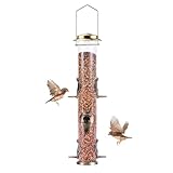 MIXXIDEA 1PK Metal Bird Feeders with 6 Feeding Ports,Tube Bird Feeder with Steel Hanger,Hard Plastic Wild Bird...