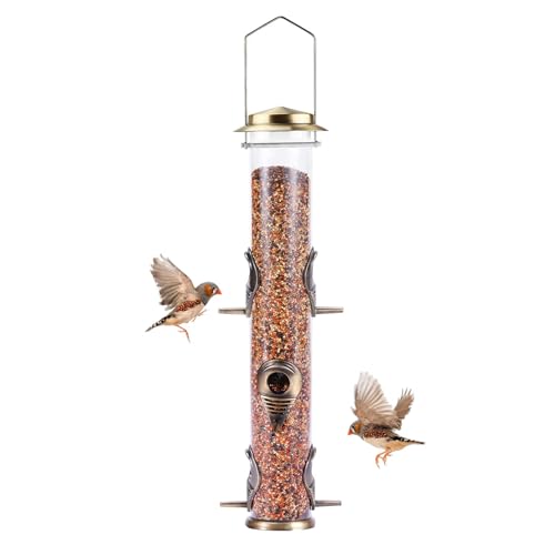 MIXXIDEA Vogelfutterspender aus Metallrohr für den Außenbereich zum Aufhängen für Wildvögel 6 Anschlüsse hängende Vogelfutterstation zieht Vögel im Garten Balkon an (Bronze)