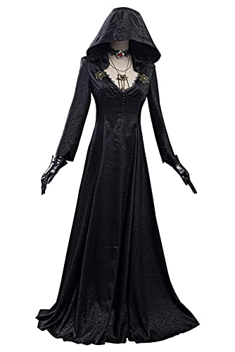 Vestido gótico cosplay Lady Village con capucha negro miniatura 3