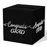 WNINK Black & Silver Foil Graduation Card Box, 8.7 x 8.7 x 8.7 inches, Modern Style, Collapsible, Flip Top, Holds Cards & Envelopes, Perfect for 2025 Graduation Parties