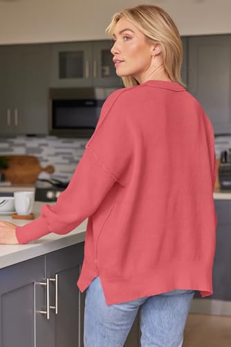 Image of LILLUSORY Women's Oversized Batwing Sweaters 2026 Fall Outfits Trendy Crewneck Knit Side Slit Fashion Pullover Tops