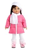 DreamWorld Collections - Parisian Adventure - 5 Piece Outfit - Pink Coat, White Beret, Scarf, Leggin