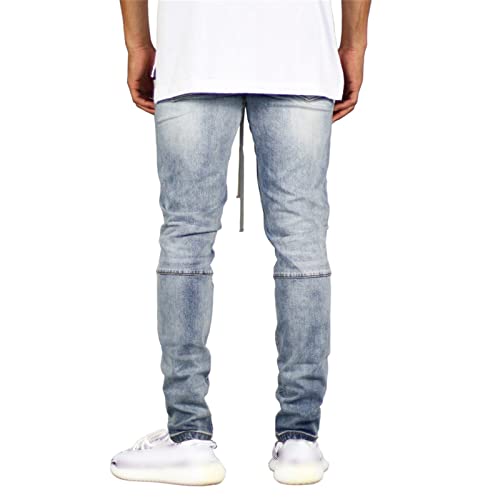 JEsilunmaMY Men's Distressed Pencil Jeans Mid Waist Knee Hole Ripped Skinny Denim Pants Fashion Hip Hop Washed Jean Trousers3