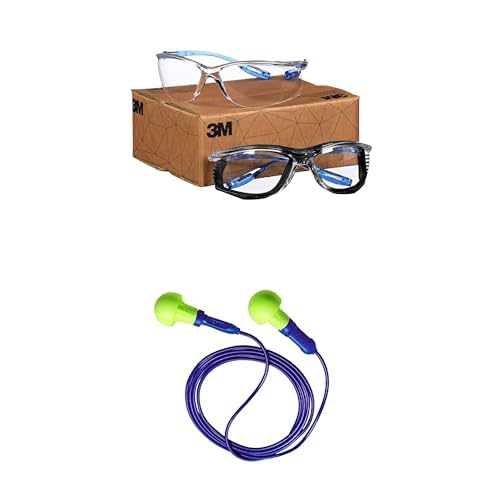 3M Safety Glasses, Virtua CCS and Virtua Sport CCS 2-Pack, Anti-Fog, Anti-Scratch, Clear Lens, ANSI Z87, Corded Ear Plug Control System E-A-R Push-Ins Earplugs 318-1001, Corded, Poly Bag 100-Pair
