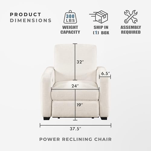 Lexicon Modern Power Recliner Chair with One-Touch Control and Charging Ports, Chenille Home Theater Seating, Wall-Hugger Reclining Chair for Living Room/Bedroom/Office, Easy Assembly, Beige