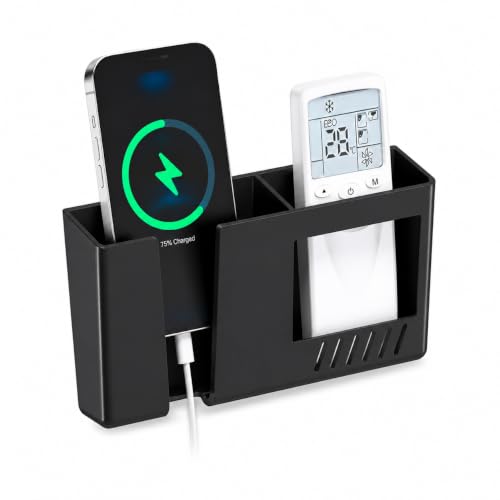 Image of CERLINK Wall Mounted Mobile Charging Stand | Multi-Functional Phone & Storage Holder | Bedside Organizer Rack for Bedroom & Office (Black)