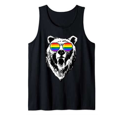 Gay Bear LGBTQ Rainbow Sunglasses Pride Flag Gifts For Men Tank Top