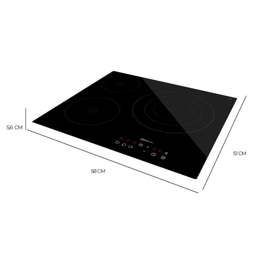 Cecotec Plaque Vitrocéramique 3 Feux Bolero Squad V 3001. Puissance Maximale de 5700W avec 9 Niveaux de Puissance, Commande Tactile, Programmable, Détecteur de Poêles, Diamètre de 16-20-30 cm