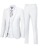 Men's Suits Slim Fit Suit Sets Wedding Groomsman Suit for Prom Party 3 Pieces Business Blazer Vest Pants Set White L