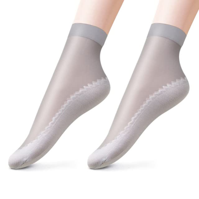 Image of 12 Pairs Women's Silky Anti-Slip Cotton Sole Sheer Ankle High Tights Hosiery Socks Reinforced Toe
