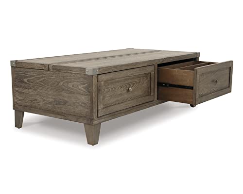 Signature Design By Ashley Chazney Industrial Lift Top Coffee Table With 2 Storage Drawers, Brown #TOP7