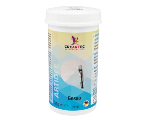 Creartec Gesso - Base acrílica para superficies textiles, no amarillea, resistente al agua, transparente, 500 ml, fabricado en Alemania