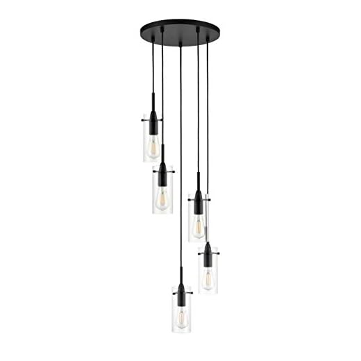 Linea di Liara Effimero 5-Light Cluster Pendant Lights Stairwell Lighting Large Chandelier Black Modern Chandelier Light Fixture Foyer Chandeliers Entryway High Ceiling Staircase Lights